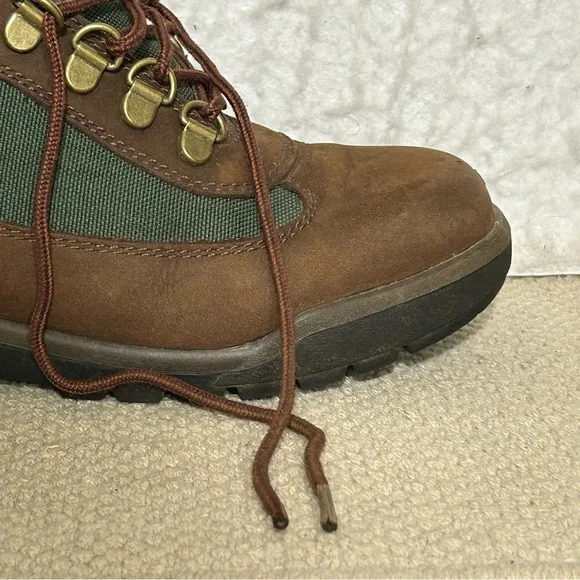 Timberland Boys Brown/Green Field Leather Waterproof Hiking Boots Shoes SZ 3.5 - Picture 12 of 12
